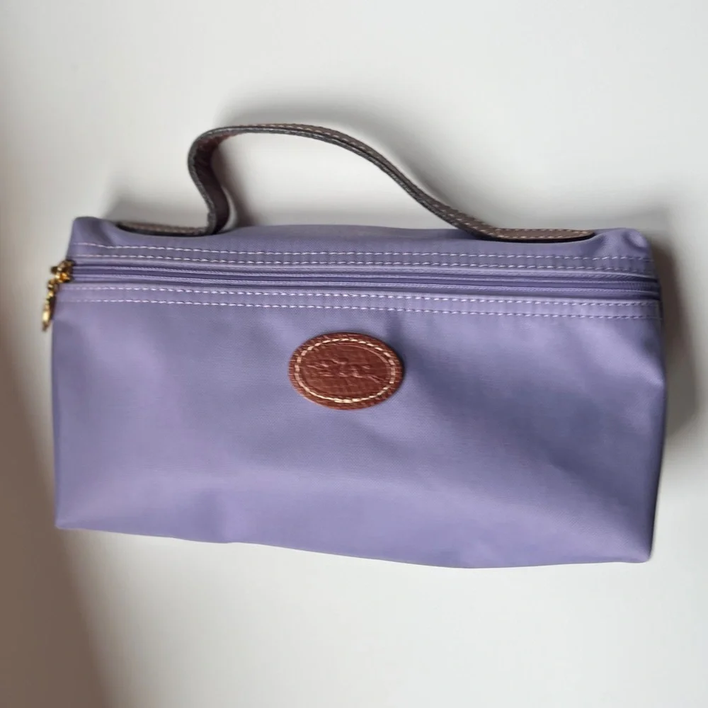 Longchamp Purple Le Pilage Pouch Purse with Leather Handle Cosmetic Bag - Picture 5 of 9